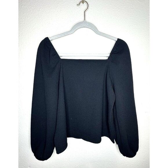 Madewell Women's Black Crepe Square-Neck Long Puff-Sleeve Top AI514 - SMALL - Picture 6 of 6